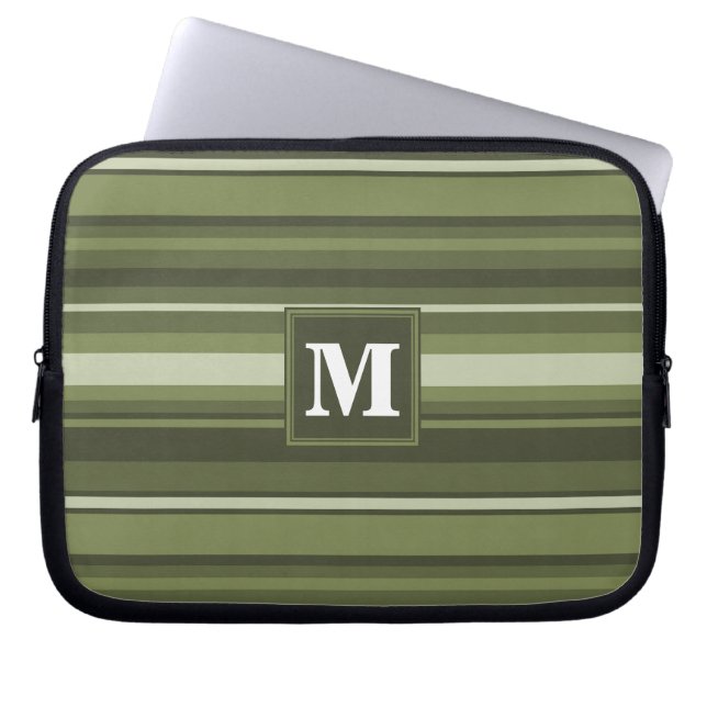 Oliven-Streifen in Monogramm Laptopschutzhülle (Vorderseite)
