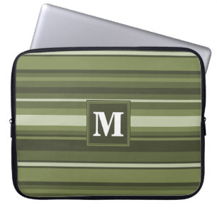 Oliven-Streifen in Monogramm Laptopschutzhülle