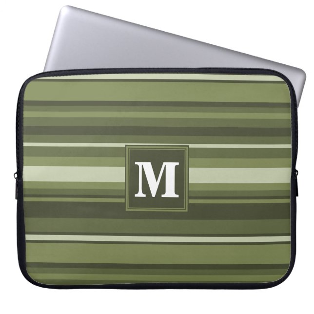 Oliven-Streifen in Monogramm Laptopschutzhülle (Vorderseite)