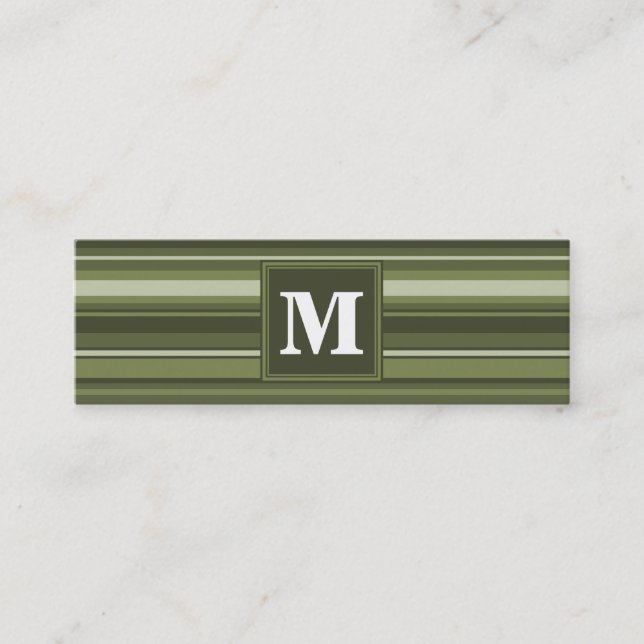 Oliven-Streifen in Monogramm Mini Visitenkarte (Vorderseite)