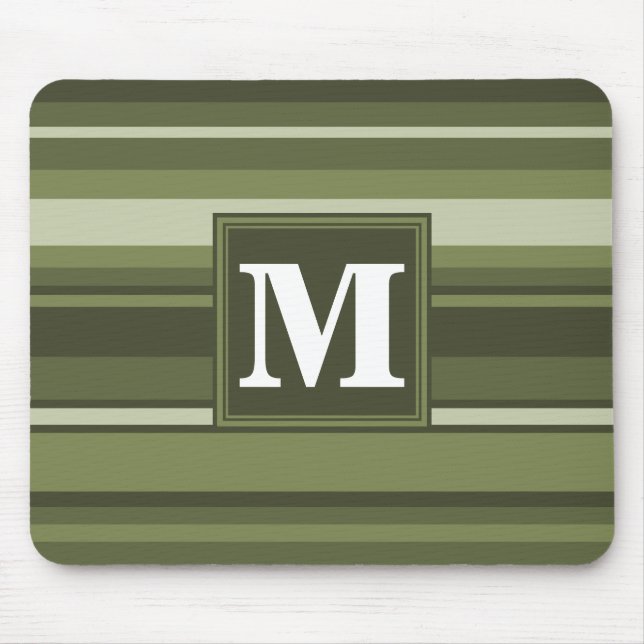 Oliven-Streifen in Monogramm Mousepad (Vorne)