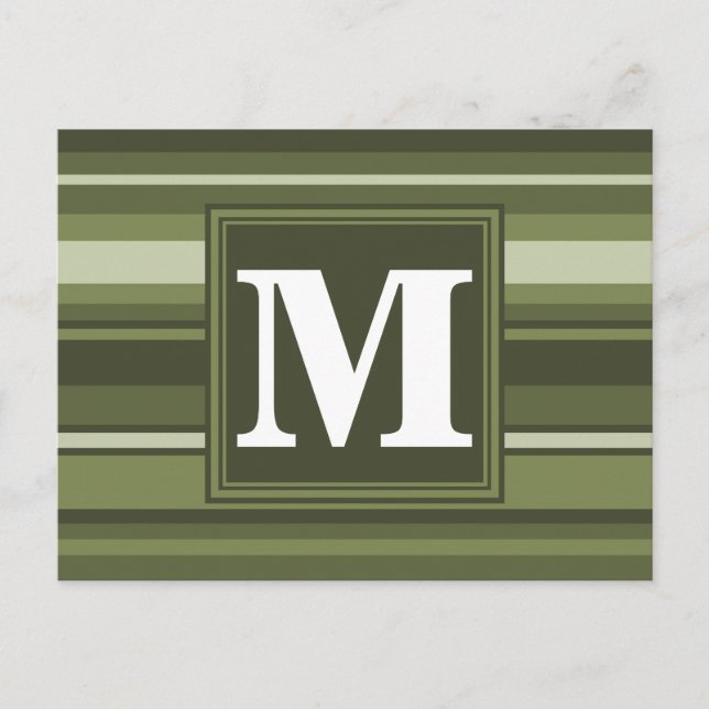 Oliven-Streifen in Monogramm Postkarte (Vorderseite)