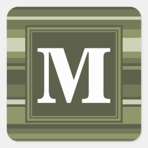 Oliven-Streifen in Monogramm Quadratischer Aufkleber