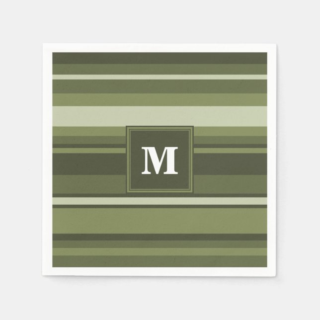 Oliven-Streifen in Monogramm Serviette (Vorderseite)