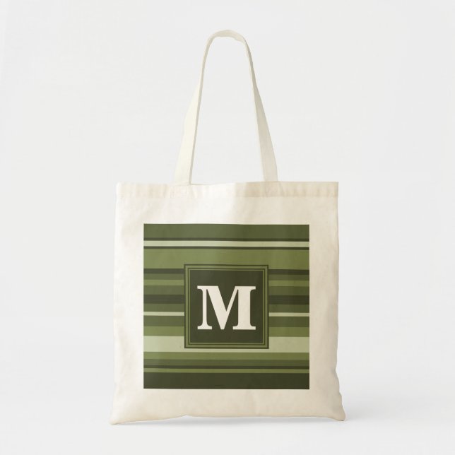 Oliven-Streifen in Monogramm Tragetasche (Vorne)