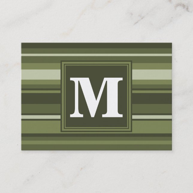 Oliven-Streifen in Monogramm Visitenkarte (Vorderseite)