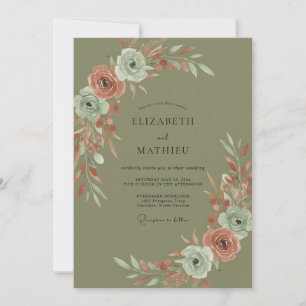 Oliven-Terrakotta-Ranunculus-Eukalyptus-Hochzeit Einladung