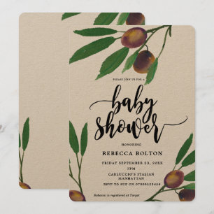 Oliven-Toskana-Dusche, moderne Baby-Dusche Einladung