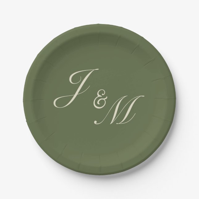 Oliven- und Beige-Hochzeitsempfangsplatten Pappteller (Vorderseite)