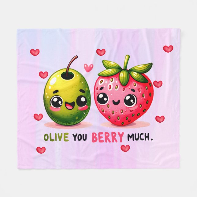 Oliven und Erdbeeren Fleecedecke (Vorderseite (Horizontal))