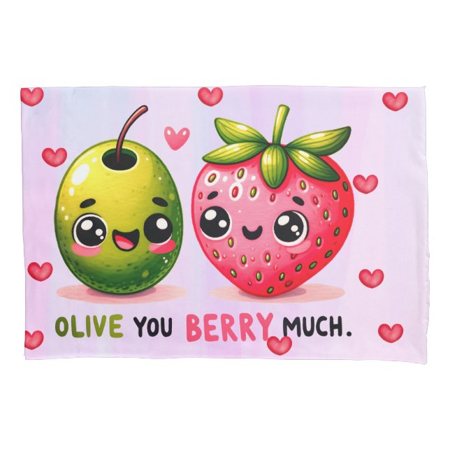 Oliven und Erdbeeren Kissenbezug (Vorderseite-Links)