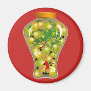 Oliven und Kräuterkonserven für die Küche rot grün Magnet
