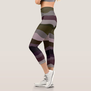 Oliven- und Lila Wavy-Streifen Capri Leggings