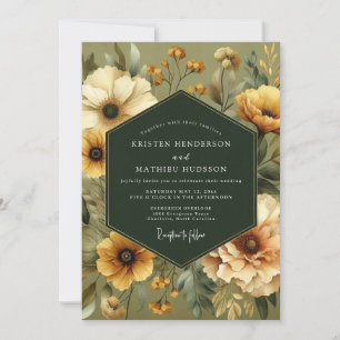 Oliven-Vintage-Blüten-Hochzeit Einladung