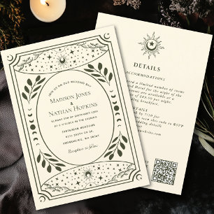 Oliven-Vintage-Tarot-Gotische-Hochzeit QR-Einladun Einladung