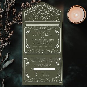Oliven-Weinlese-Tarotkarte Gothic-Hochzeitseinladu All In One Einladung