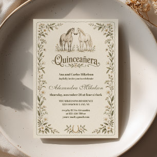 Oliven-Wildblumen-Reiter-Quinceañera Einladung