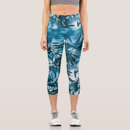 Olivenbaum Blätter Silhouette Sommerblau Capri Leggings