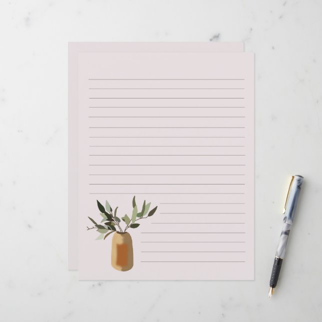 Olivenbaum in Vase gesäumtem Schreibpapier (Vorderseite/Rückseite Beispiel)
