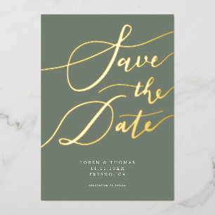 Olivenbaum Save the Date Kalligrafie Folieneinladung