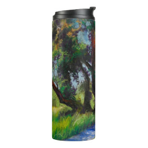 Olivenbäume am Meer – mediterranes Pastell Thermosbecher