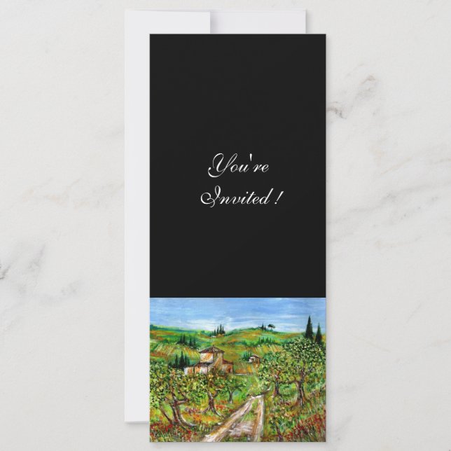 OLIVENBÄUME IN DER Toskana, grün schwarz Einladung (Vorderseite)