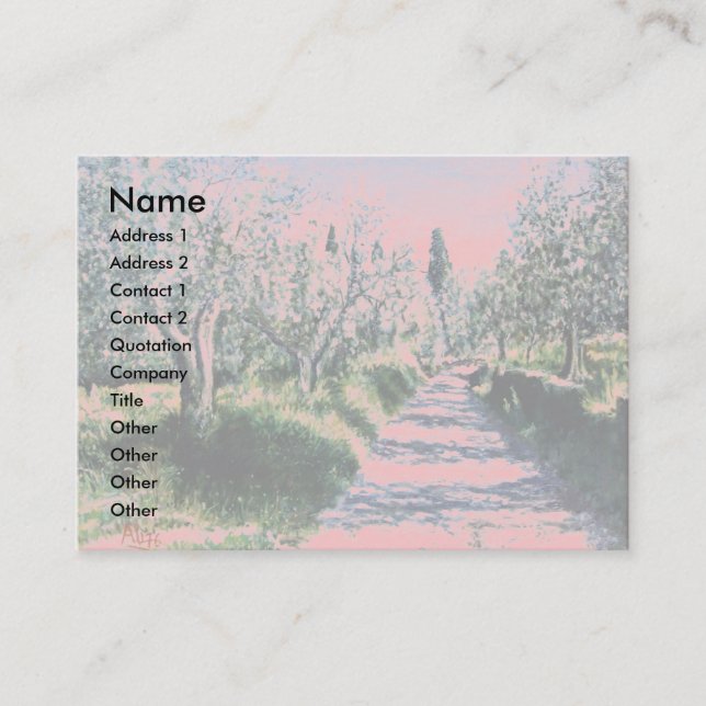 OLIVENBÄUME IN RIMAGGIO / Toskana Landschaft, rosa Visitenkarte (Vorderseite)