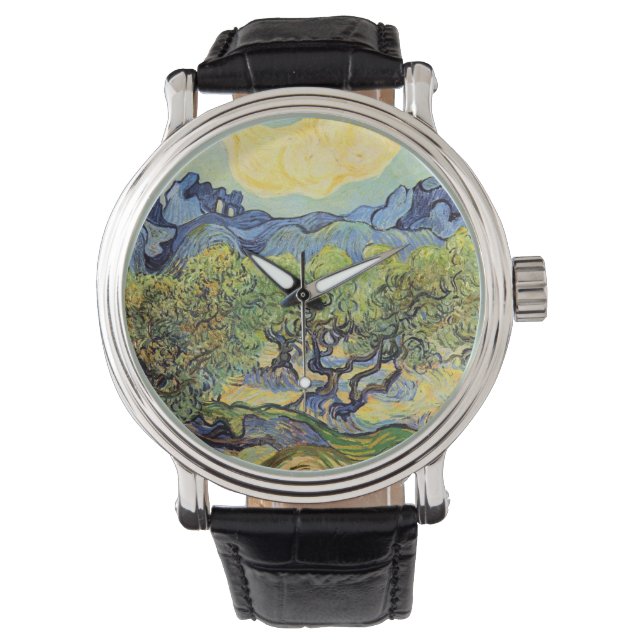 Olivenbäume mit Alpillen von Vincent van Gogh Armbanduhr (Vorderseite)