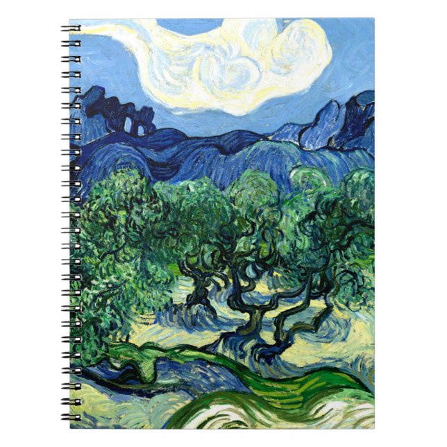 Olivenbäume mit Alpilles (1889) Van Gogh-Spirale Notizblock (Vorderseite)