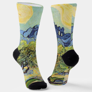 Olivenbäume mit Alpilles von Vincent van Gogh Socken