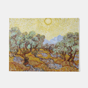 Olivenbäume mit gelbem Himmel und Sonne Fußmatte