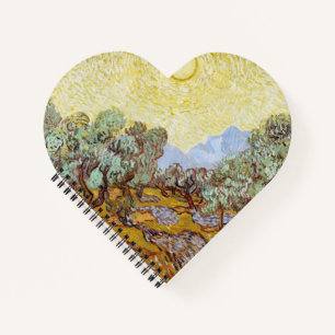 Olivenbäume mit gelbem Himmel und Sonne Notizbuch