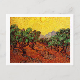 Olivenbäume mit gelbem Himmel und Sonne Postkarte