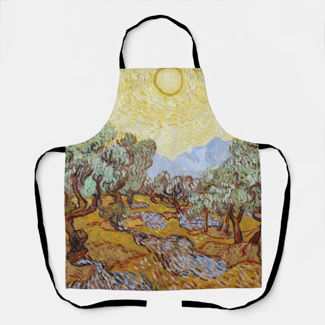 Olivenbäume mit gelbem Himmel und Sonne Schürze (Vorderseite)