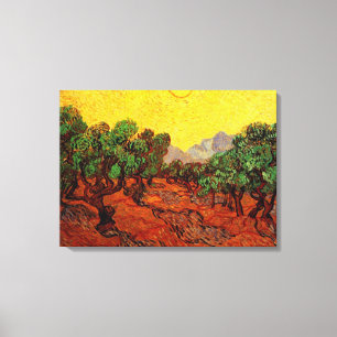 Olivenbäume mit gelbem Himmel und Sonne, van Gogh Leinwanddruck