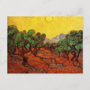 Olivenbäume mit gelbem Himmel und Sonne Van Gogh Postkarte