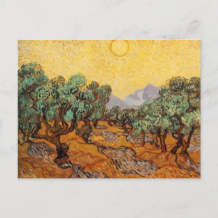 Olivenbäume mit gelbem Himmel und Sonnenpostkarte Postkarte