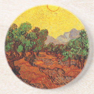 Olivenbäume mit gelbem Himmel und Sun Van Gogh Getränkeuntersetzer