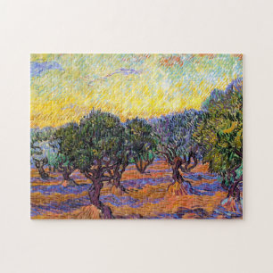 Olivenbäume, orange Himmel Van Gogh Vincent Puzzle