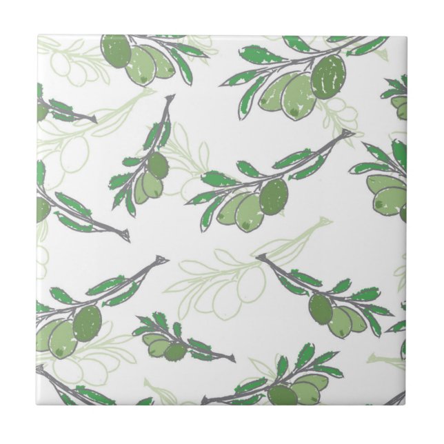 Olivenbäume Zweige Skizze Keramik Tile - Rustikal Fliese (Vorderseite)