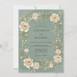 Olivenbemalte Petal-Hochzeit Einladung