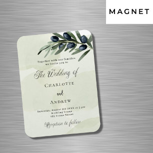 Olivenblatt Grün Wasserfarbe Hochzeits-Einladung Magnet