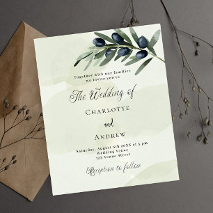 Olivenblatt-Grünbudget-Hochzeitseinladung Flyer