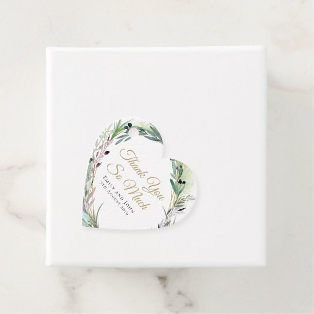 Olivenblatt/Script/Namen/Nachricht/Hochzeit, danke Geschenkanhänger (Beispiel)