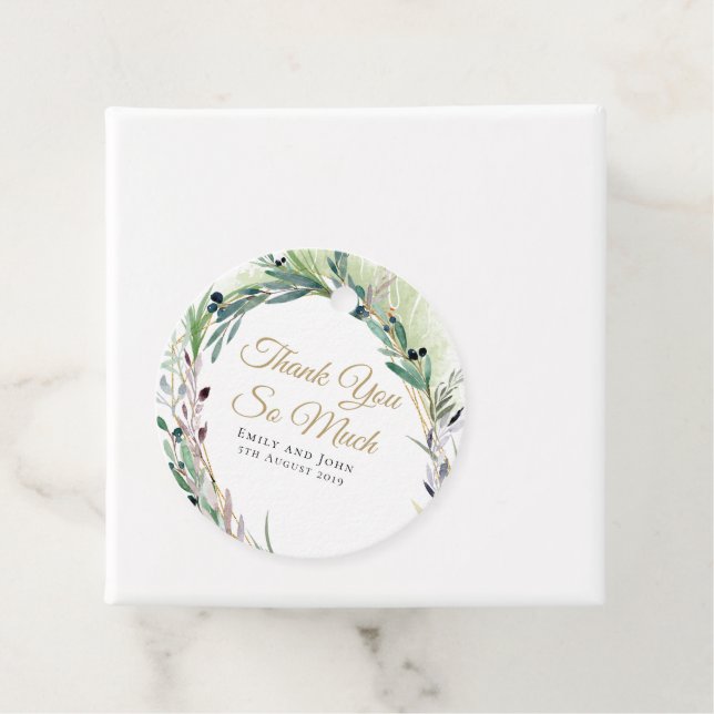 Olivenblatt/Script/Namen/Nachricht/Hochzeit, danke Geschenkanhänger (Beispiel)