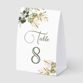 Olivenblätter Goldzweig Hochzeitstisch Nummer Tischaufsteller