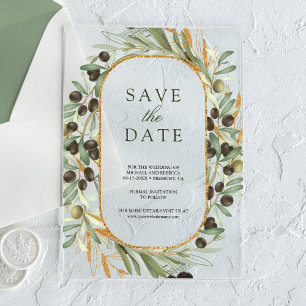 Olivenblätter Hochzeit Save-the-Date-Karte Acryleinladungen