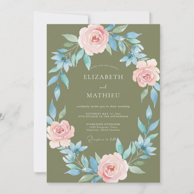 Olivenblaue Hochzeit Einladung (Vorderseite)