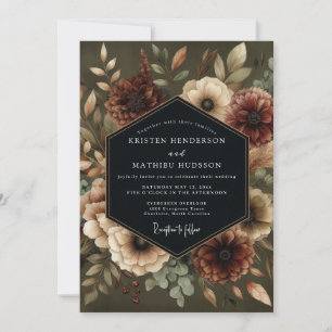 Olivenblüten-Hochzeit im Moody-Stil Einladung