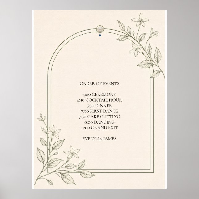 Olivenbotanische Hochzeitsablauf-Liste Poster (Vorne)